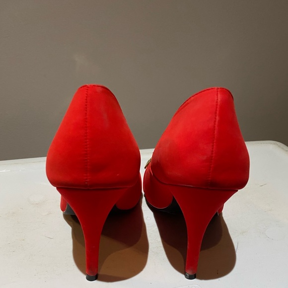 Qupid red open toe pumps heel shoes size 8.5 - Picture 6 of 8